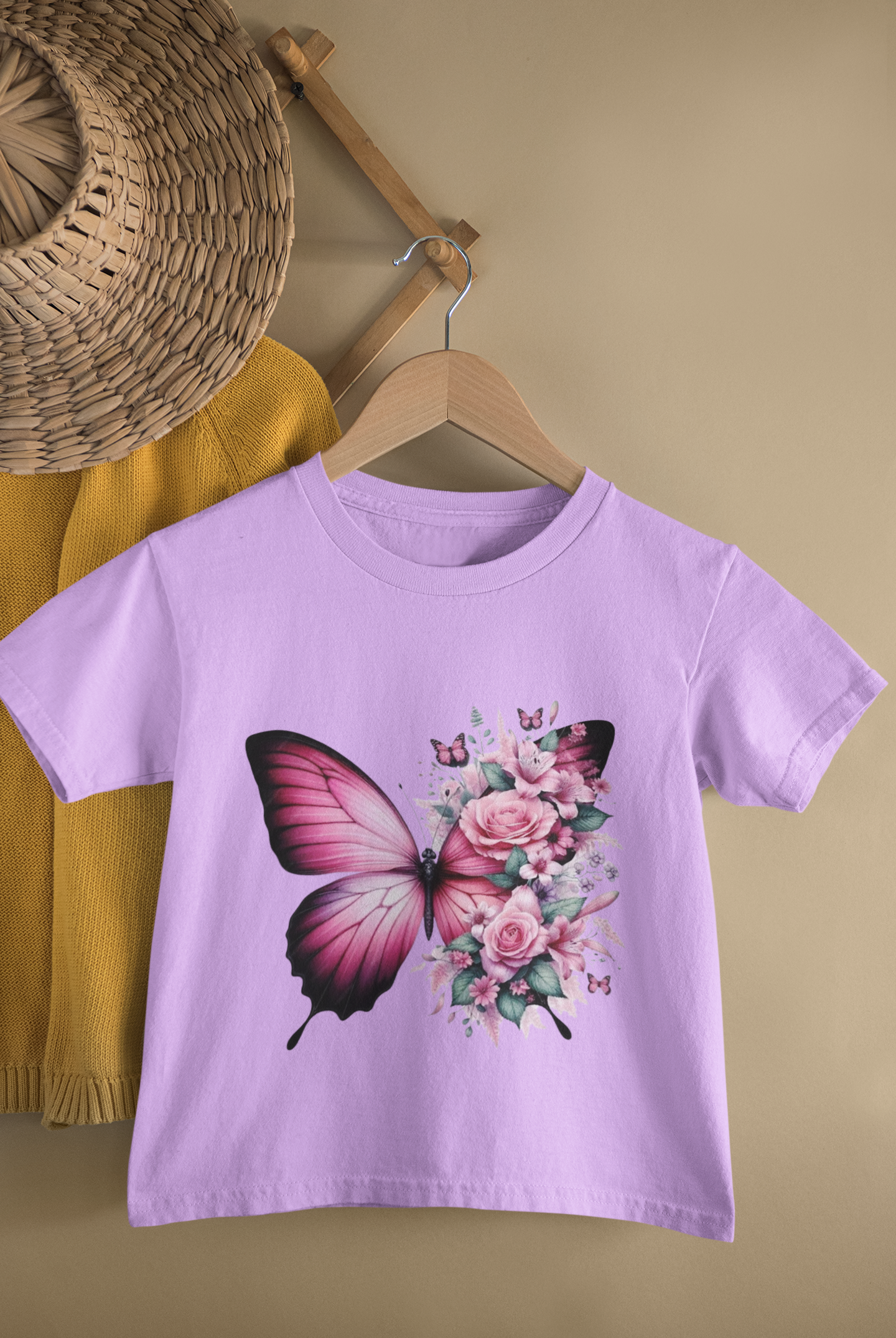 Kids Butterfly Floral Print Round Neck T-Shirt