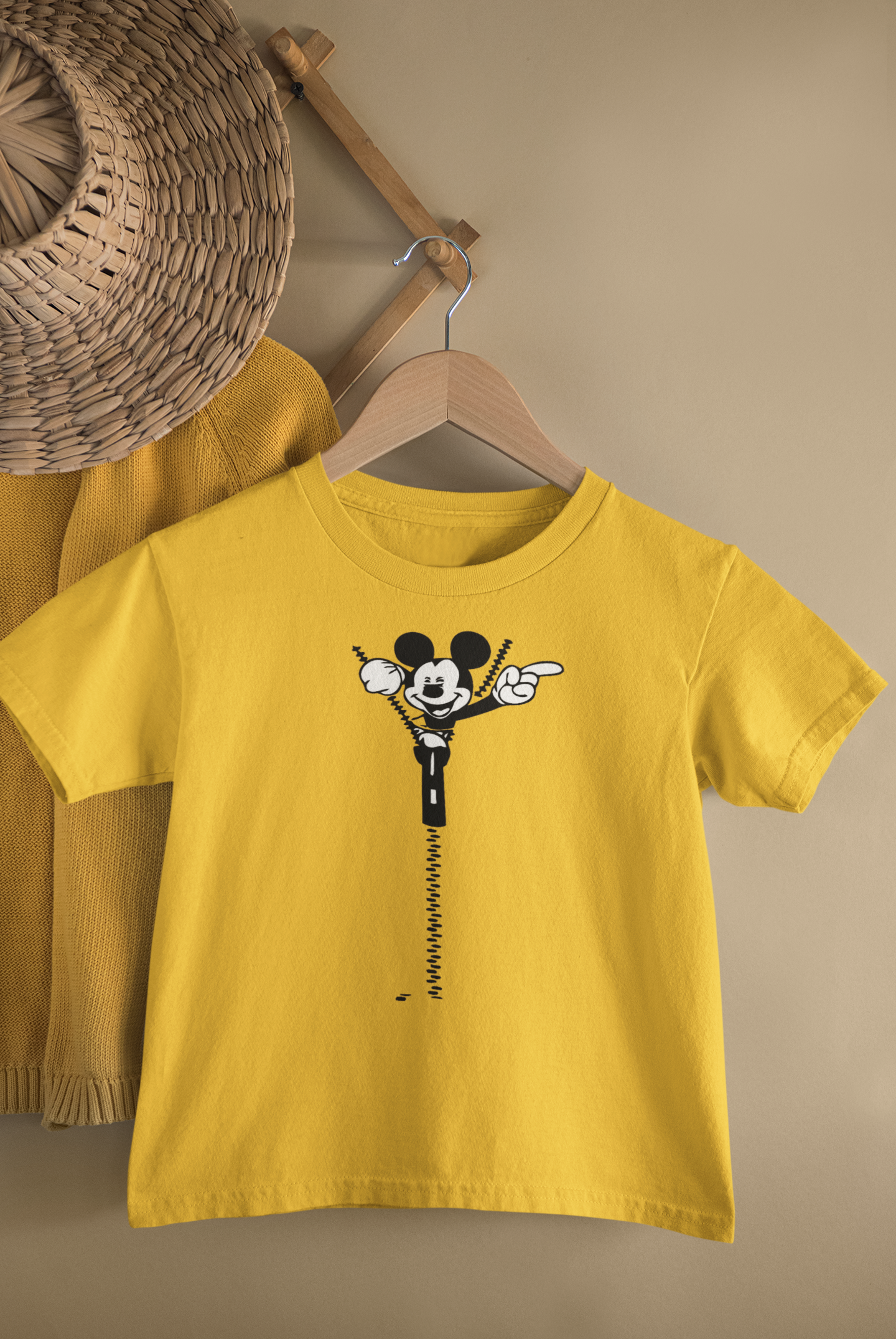 Kids Mickey Mouse Zipper Cartoon Print Round Neck T-Shirt