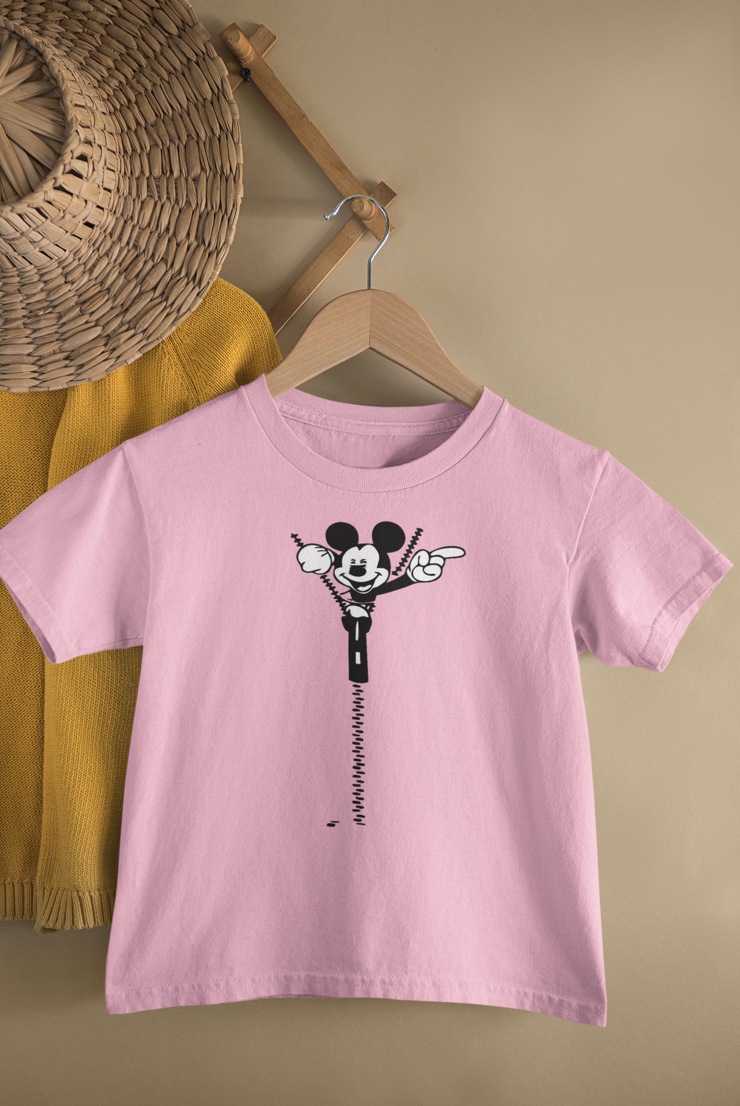Kids Mickey Mouse Zipper Cartoon Print Round Neck T-Shirt