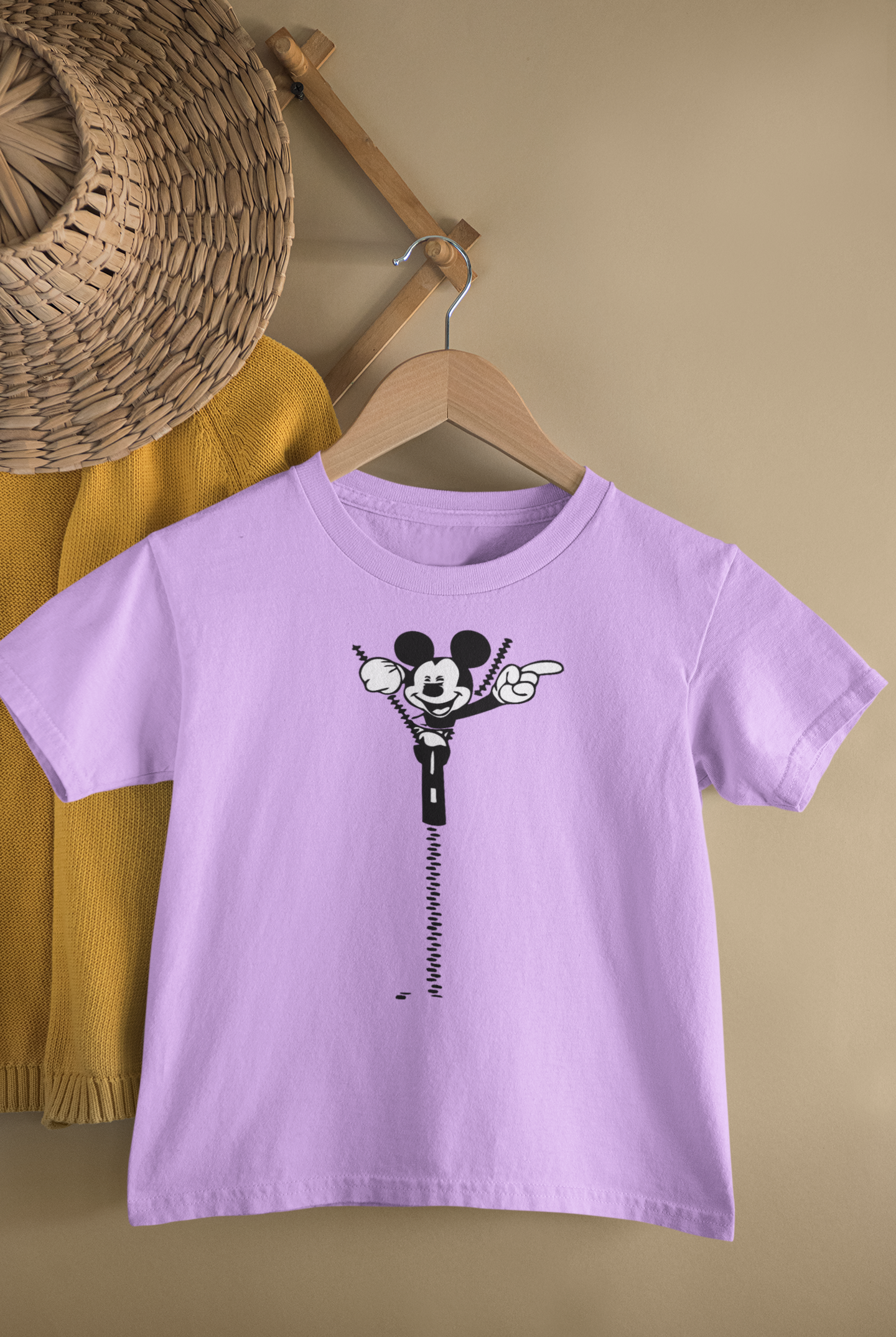 Kids Mickey Mouse Zipper Cartoon Print Round Neck T-Shirt