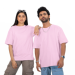 Couple wearing solid blank oversized T-shirt in Purple