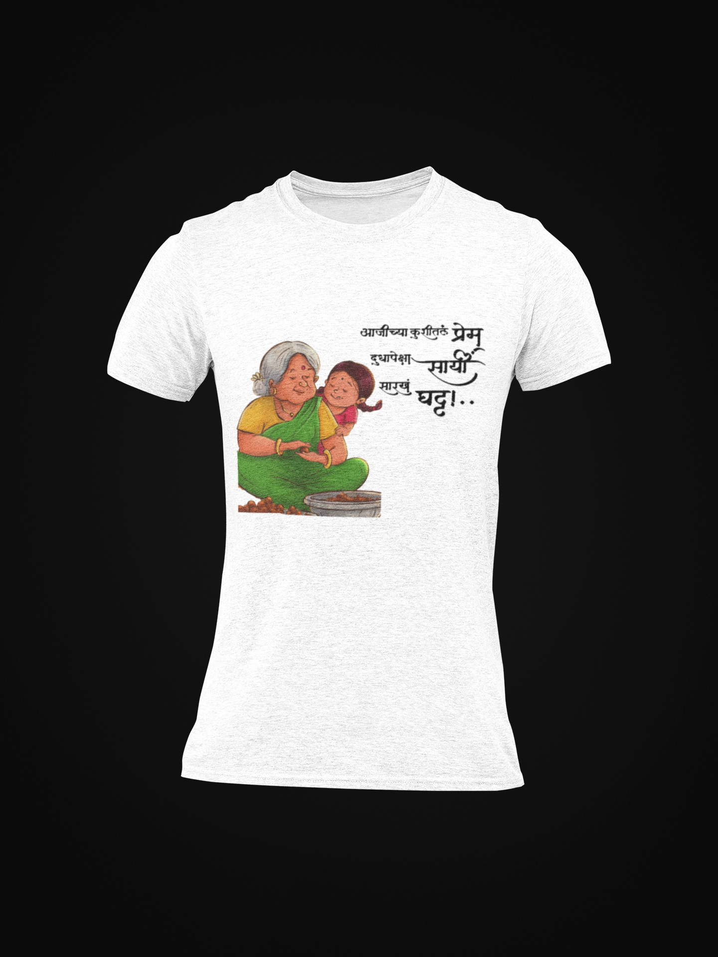 Men's Aaji Prem Marathi Illustration Round Neck T-Shirt in White