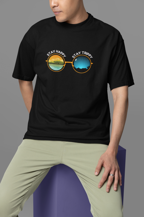 Men wearing black Born To Hike oversized T-shirt