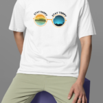 Men wearing white Born To Hike oversized T-shirt