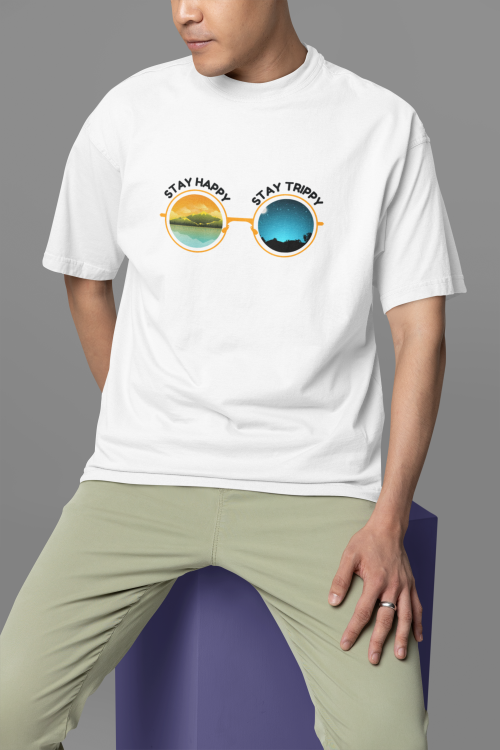 Men wearing white Born To Hike oversized T-shirt