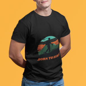 Men wearing black Born To Hike round neck T-shirt