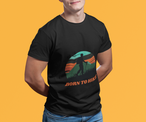 Men wearing black Born To Hike round neck T-shirt