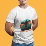 Men wearing white Born To Hike round neck T-shirt