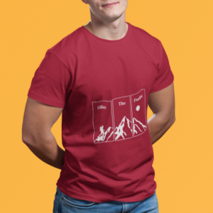 Men wearing maroon Hike The Peaks round neck T-shirt