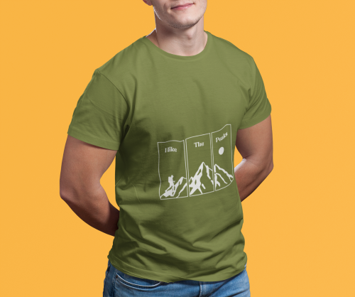 Men wearing olive green Hike The Peaks round neck T-shirt