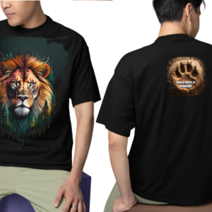 Men wearing black Lion Walk With A Purpose oversized T-shirt with front and back print