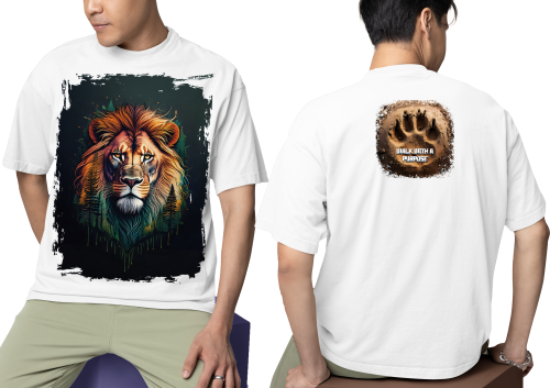Men wearing white Lion Walk With A Purpose oversized T-shirt with front and back print