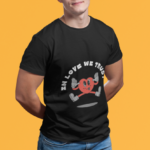 Men black round neck T-shirt with Love We Trust heart graphic