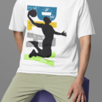 Men white oversized T-shirt with Play basketball graphic