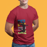Men maroon round neck T-shirt with Play basketball graphic