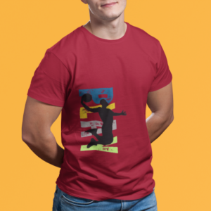 Men maroon round neck T-shirt with Play basketball graphic