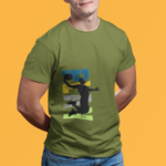 Men olive green round neck T-shirt with Play basketball graphic
