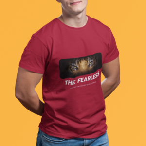 Men wearing maroon The Fearless round neck T-shirt
