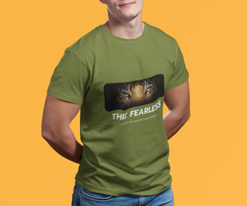 Men wearing olive green The Fearless round neck T-shirt