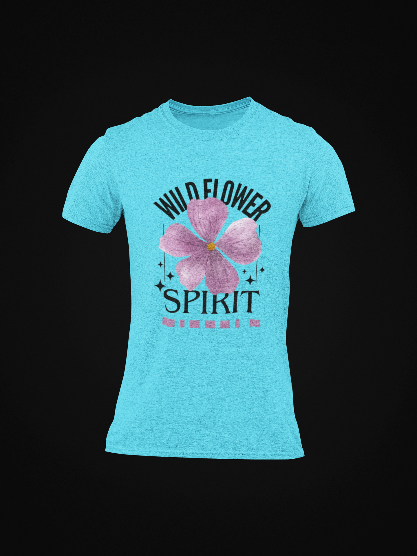 Men's Wild Flower Spirit Graphic Round Neck T-Shirt in Cyan