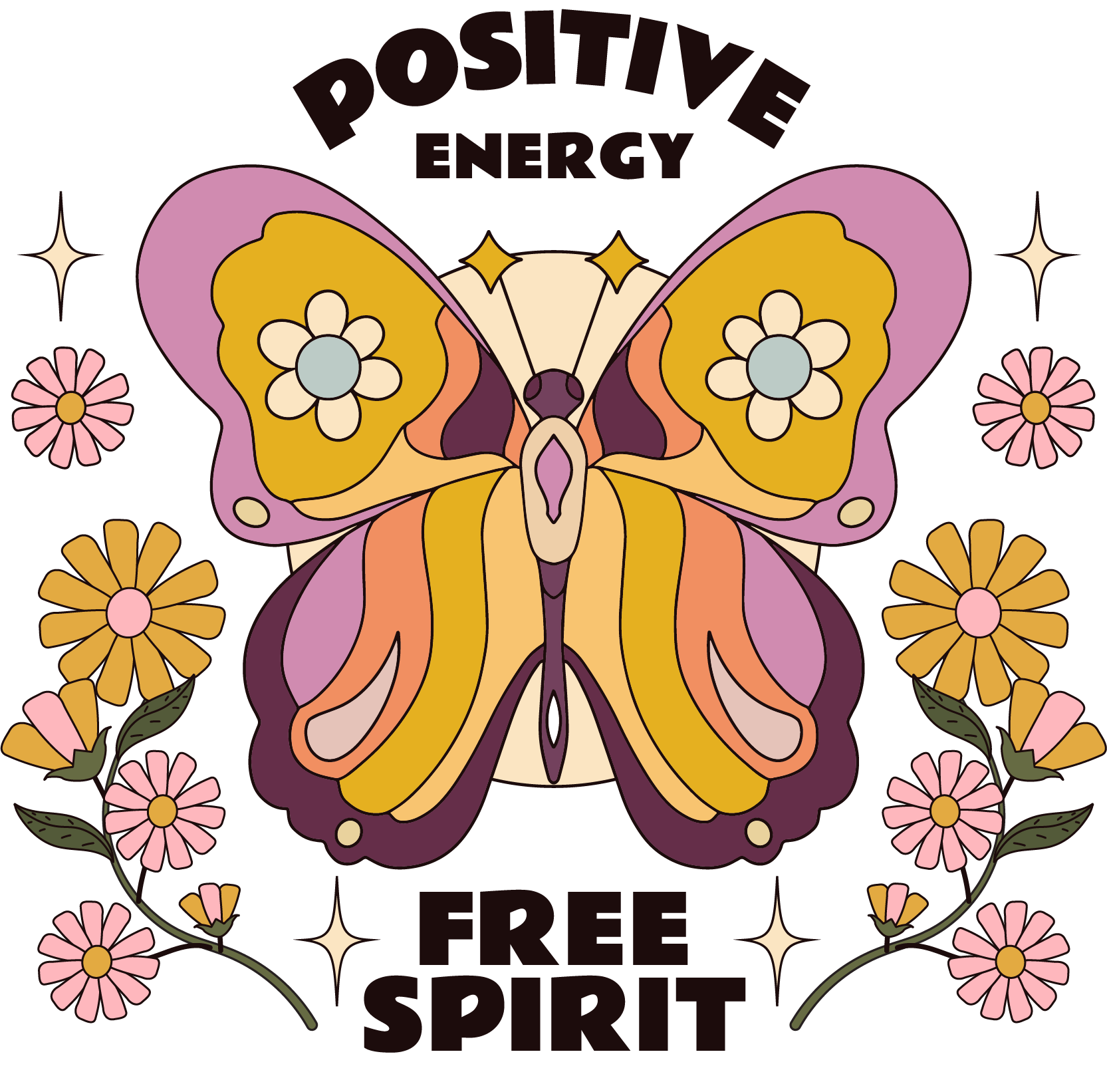 Positive Energy Free Spirit butterfly graphic print design