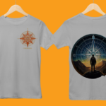 Unisex grey round neck T-shirt with Compass Soul traveller front and back print