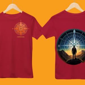 Unisex maroon round neck T-shirt with Compass Soul traveller front and back print