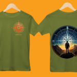 Unisex olive green round neck T-shirt with Compass Soul traveller front and back print
