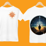 Unisex white round neck T-shirt with Compass Soul traveller front and back print