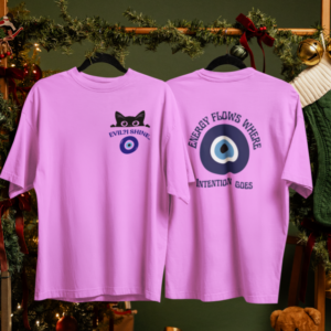 Unisex purple oversized T-shirt with Evil Eye Energy Flow front and back print