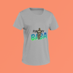 Unisex grey round neck T-shirt with Funky Baba graphic