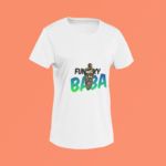 Unisex white round neck T-shirt with Funky Baba graphic