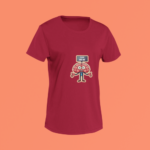 Unisex maroon round neck T-shirt with Please Use Me brain graphic