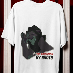 Unisex white oversized T-shirt with Surrounded By Idiots graphic