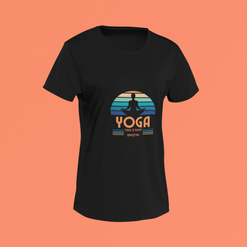 Unisex black round neck T-shirt with Yoga Take A Deep Breath graphic