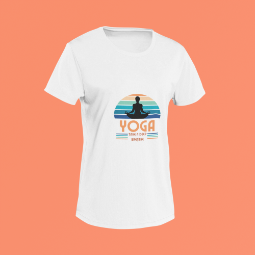 Unisex white round neck T-shirt with Yoga Take A Deep Breath graphic