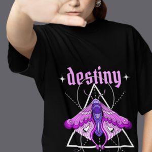 Women wearing black Destiny butterfly round neck T-shirt