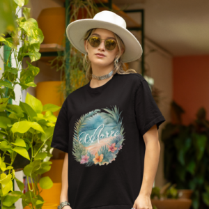Women wearing black Explore tropical oversized T-shirt