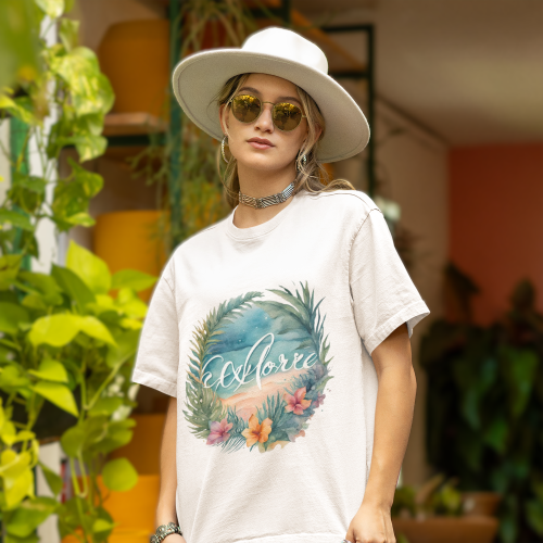 Women wearing white Explore tropical oversized T-shirt