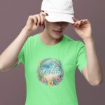 Women wearing pista green Explore tropical round neck T-shirt