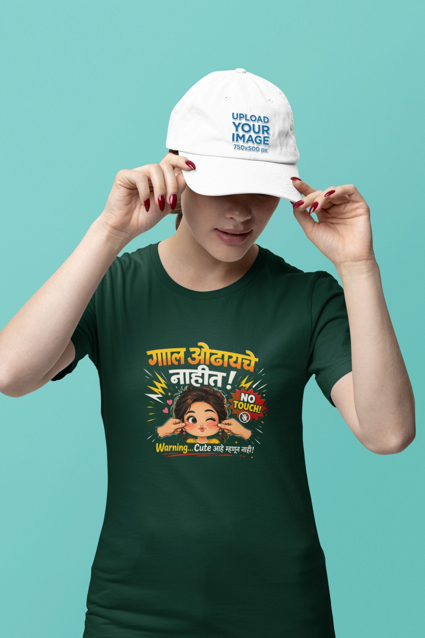 Women wearing dark green Gal Odhayche Nahit Marathi round neck T-shirt