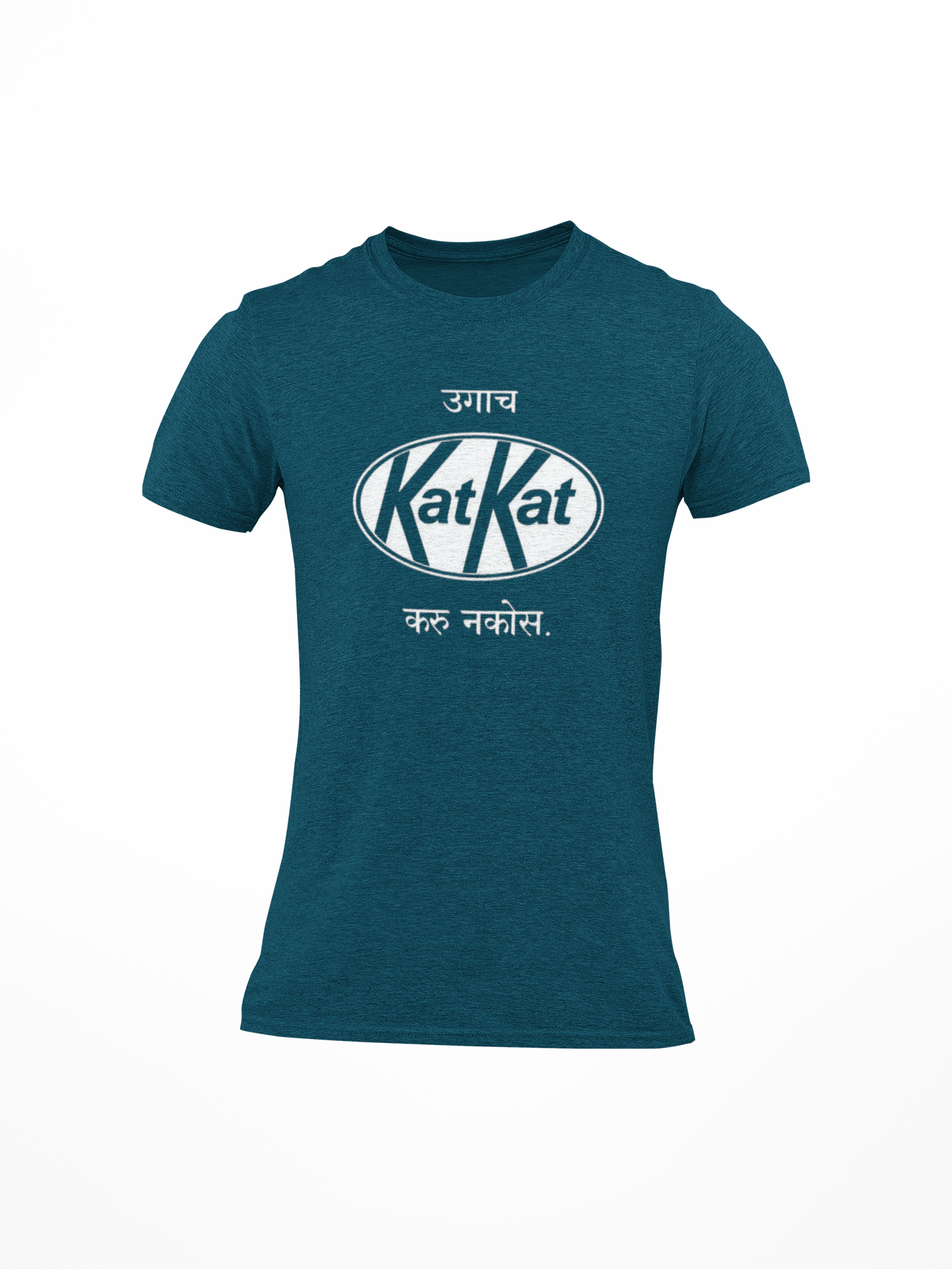 Women KatKat Marathi quote round neck T-shirt in teal blue