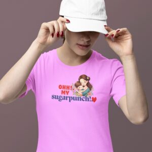 Women wearing purple Ohh My Sugarpunch round neck T-shirt