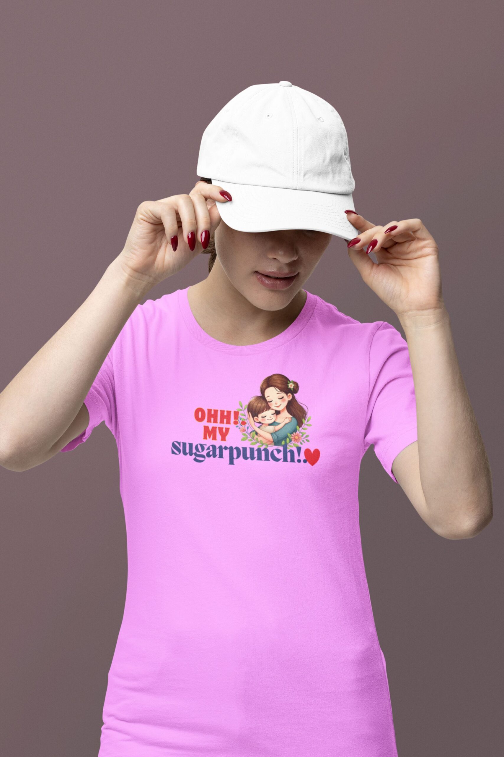 Women wearing purple Ohh My Sugarpunch round neck T-shirt