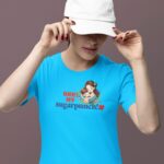 Women wearing sky blue Ohh My Sugarpunch round neck T-shirt