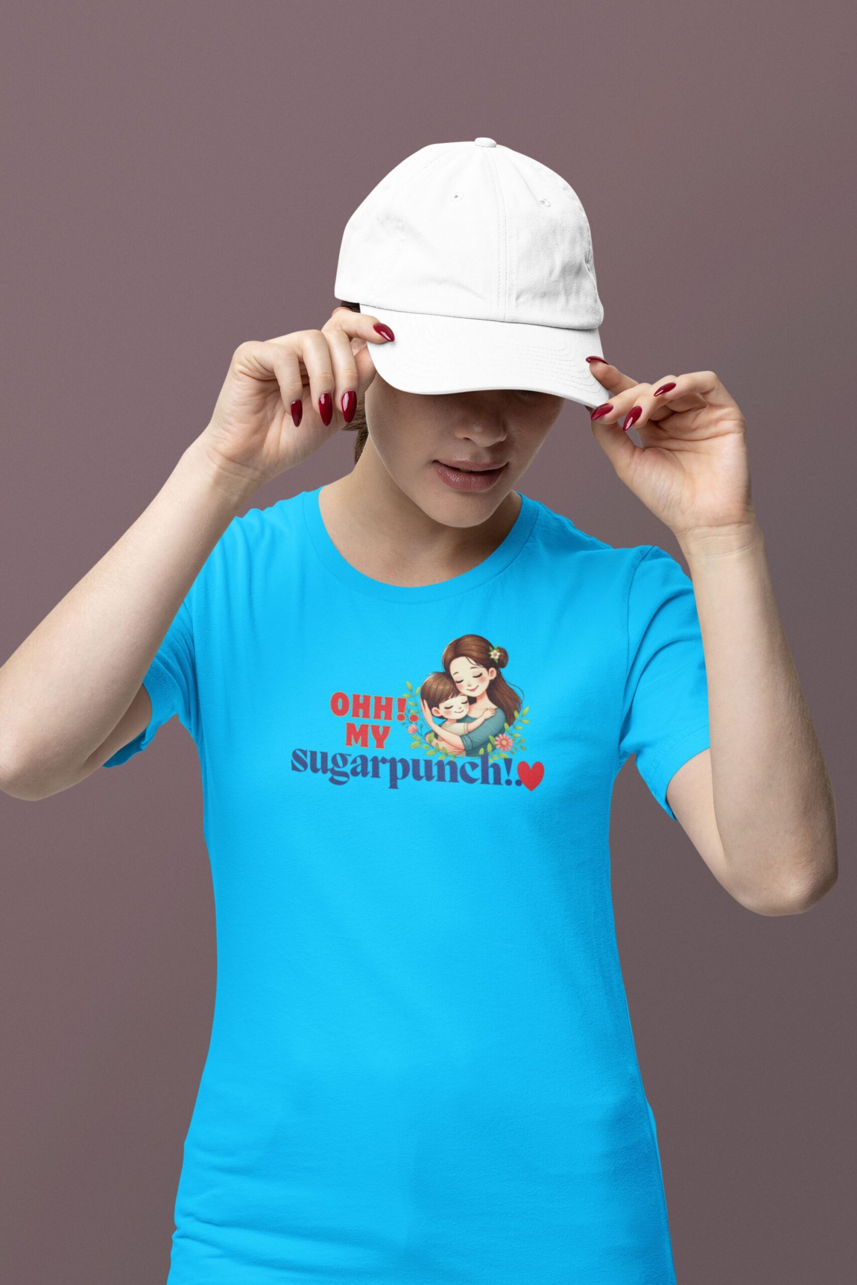 Women wearing sky blue Ohh My Sugarpunch round neck T-shirt