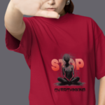 Women wearing maroon Stop Overthinking round neck T-shirt