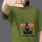 Women wearing olive green Stop Overthinking round neck T-shirt
